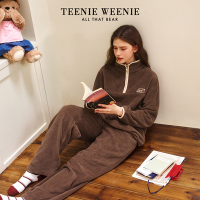 TeenieWeenie小熊睡衣女款2025秋冬新款果粒绒加厚保暖家居服套装