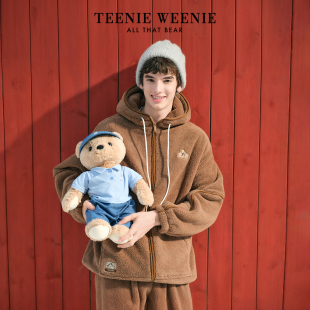 TeenieWeenie小熊加厚睡衣女2025秋冬新款 男 加绒羊羔绒家居服套装