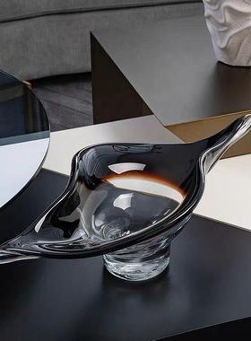 轻奢玻璃果盘客厅茶几摆件样板间软装餐桌面收纳托盘家用琉璃果盘