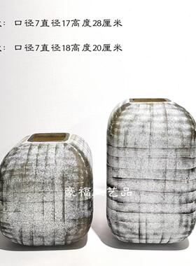 轻奢现代简约刻磨玻璃花瓶插花摆件家居样板房桌面软装饰品摆件