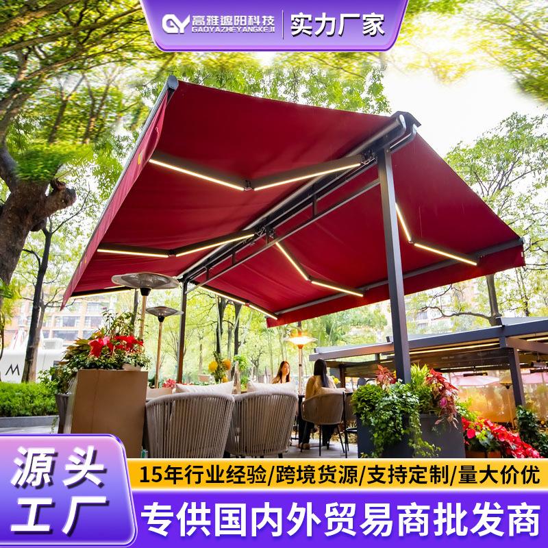 跨境防晒推拉手摇阳台庭院收缩遮雨棚户外露台家用双开篷伸缩遮阳