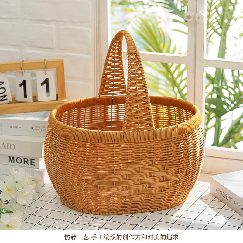 纯手工手提篮买菜购物篮子野餐食物篮蔬菜水果收纳筐仿藤编手提篮