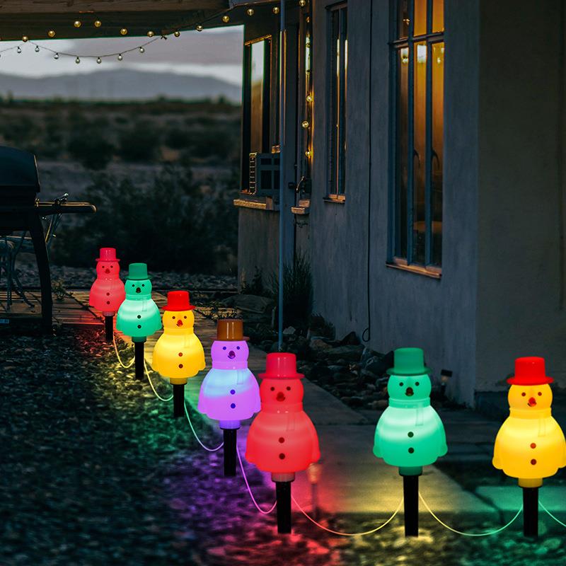 新款圣诞太阳能雪人地插灯 户外太阳能草坪灯一拖多雪人花园装饰