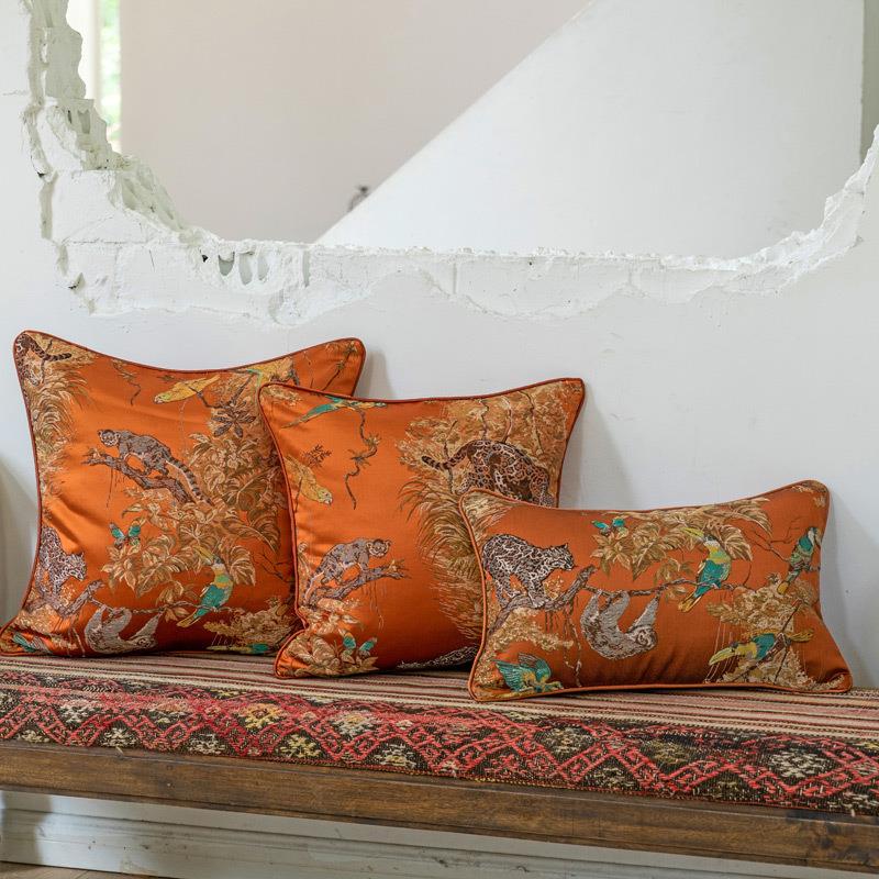 橘红色轻奢美式新中式古典欧式装饰抱枕软装样板间设计师靠包靠枕