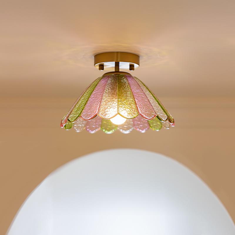 法式中古蝶梦走廊过道吸顶灯复古彩色裂纹玻璃入户玄关灯casagd