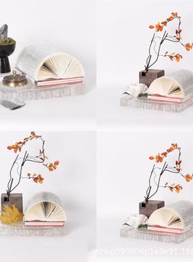 新中式树脂方形托盘组合摆件设样板房售楼处飘窗茶几茶室软装饰品