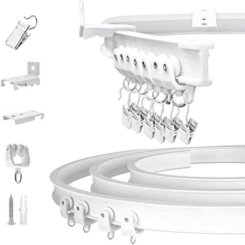 PVC塑料5米弯轨套装 U型L型导轨窗帘轨道可弯曲顶装路轨白色北美