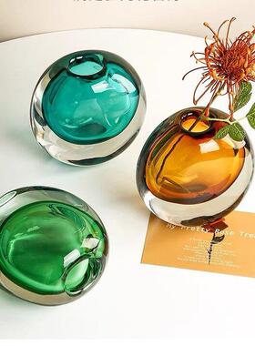 简约现代玻璃花瓶轻奢样板房软装饰客厅摆件桌面插花创意琉璃花器