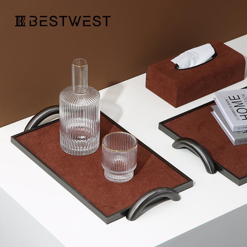 博西家居创意轻奢风托盘纸巾盒套装摆件软装饰客厅餐厅桌面置物盘