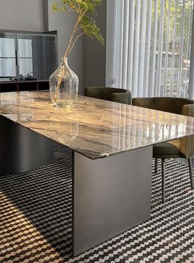 进口威尼斯棕天然大理石餐桌高端意式极简轻奢Linha塞纳河6人饭桌
