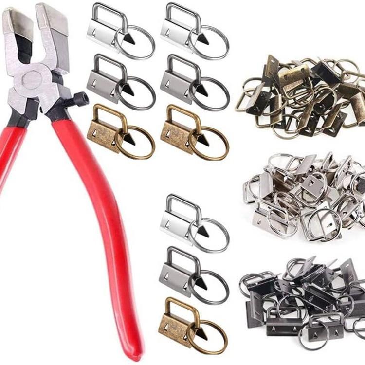 跨境货源 46件3色织带尾夹25mm带钥匙圈尾夹金属箱包配件织带夹子