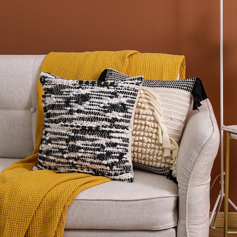 简约手工提花抱枕套复古风家用客厅抱枕商务沙发靠垫办公腰靠