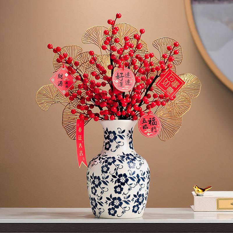 新中式复古青花瓷陶瓷花瓶水培插花花器客厅玄关高级感装饰品摆件