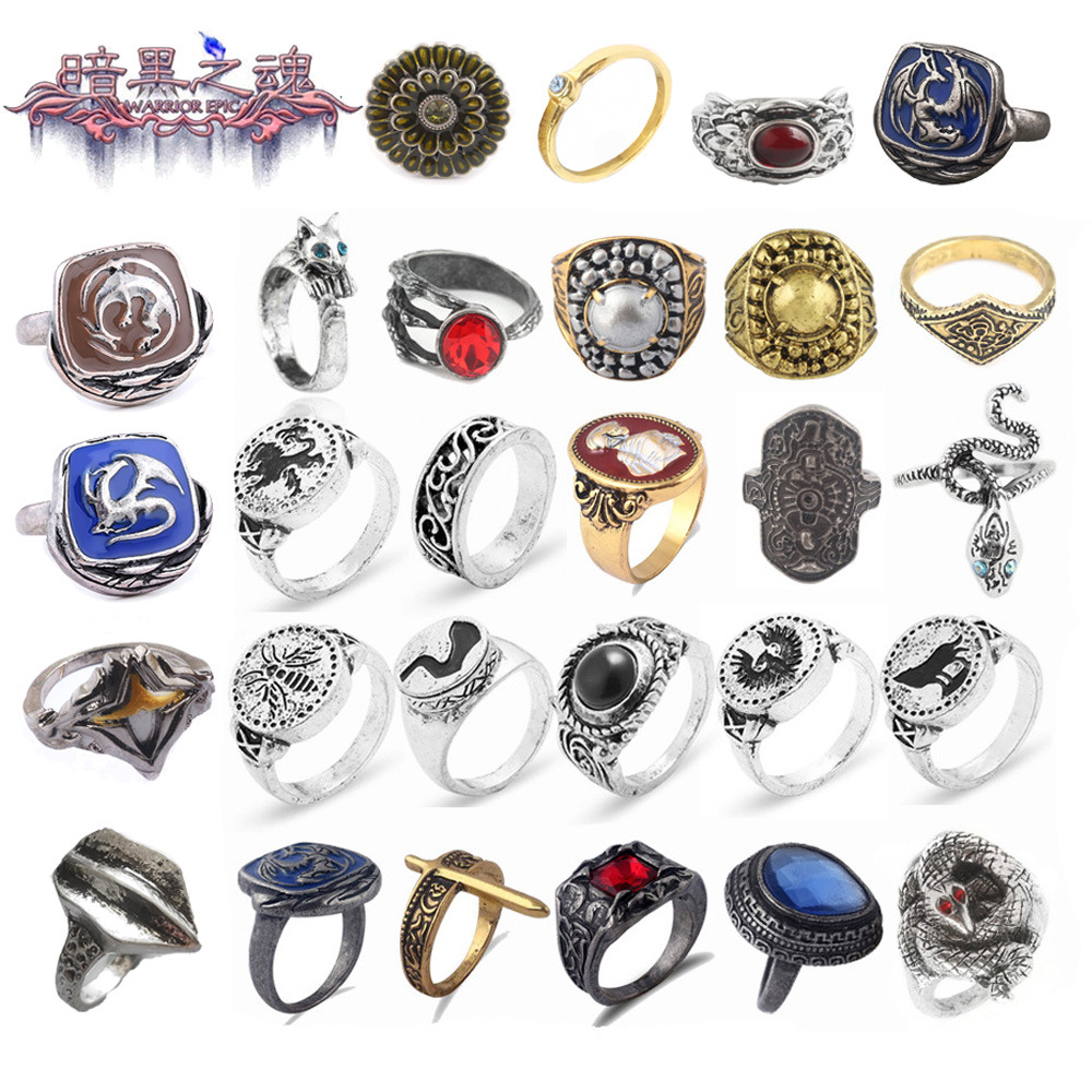 黑暗之魂3周边戒指银蛇绿花Dark Souls道具银猫复古指环配饰品