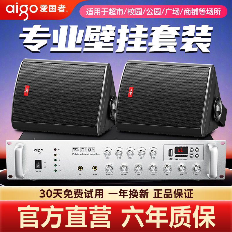 爱国者智能壁挂音响店铺专用挂壁墙式音箱会议室内重低音喇叭套装