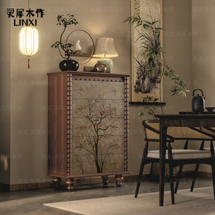 新款 可定制抽屉柜 实木沙发旁储物柜新中式 玄关柜五斗柜家用免安装