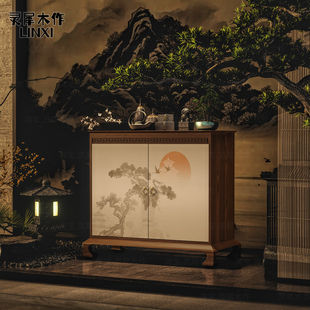 新中式立柜家用门口靠墙实木入户客厅进门宋氏美学落日青松玄关柜