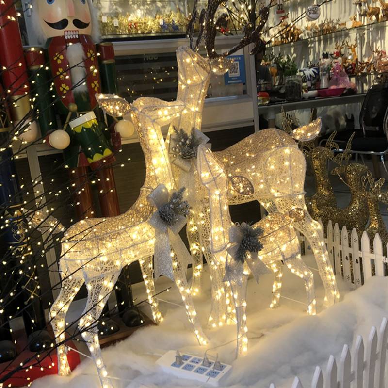 圣诞节发光鹿酒店商场景橱窗装饰母子鹿摆件户外布景道具圣诞鹿