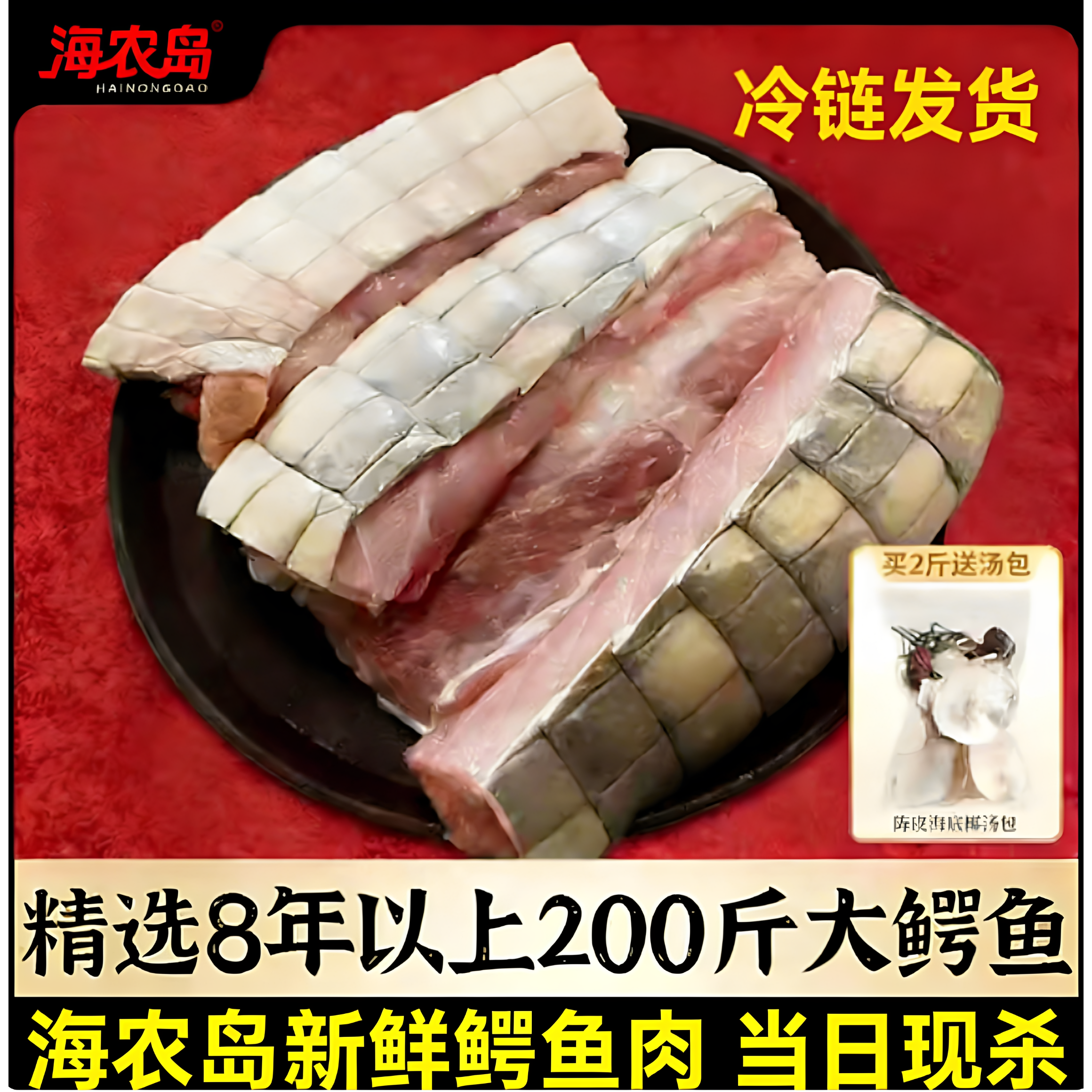 新鲜鳄鱼肉 新鲜1斤生鲜肉食用暹罗鄂鱼肉整只人工养殖鳄鱼肉红烧