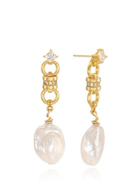 GRENONS法式复古旋钮珍珠吊坠耳环简约个性高质感耳坠气质耳饰