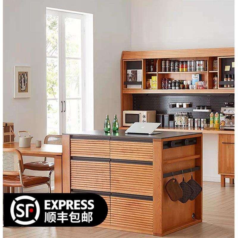 北欧实木吧台桌餐厅一体餐边柜储物柜多人饭桌茶水柜厨房中岛台