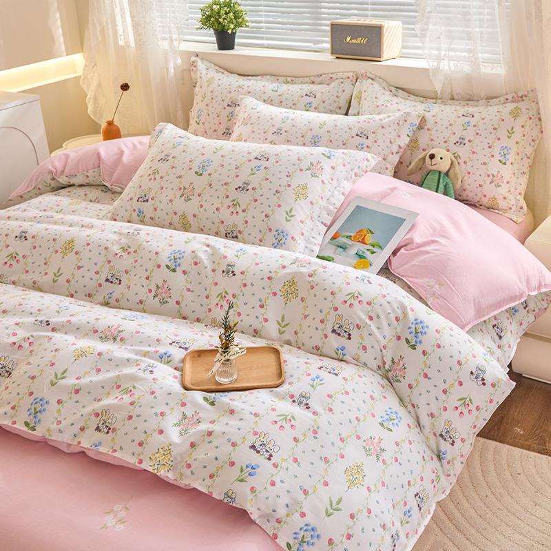 100％纯棉四件套床上用品小清新全棉被套亲肤被罩床单宿舍三件套4