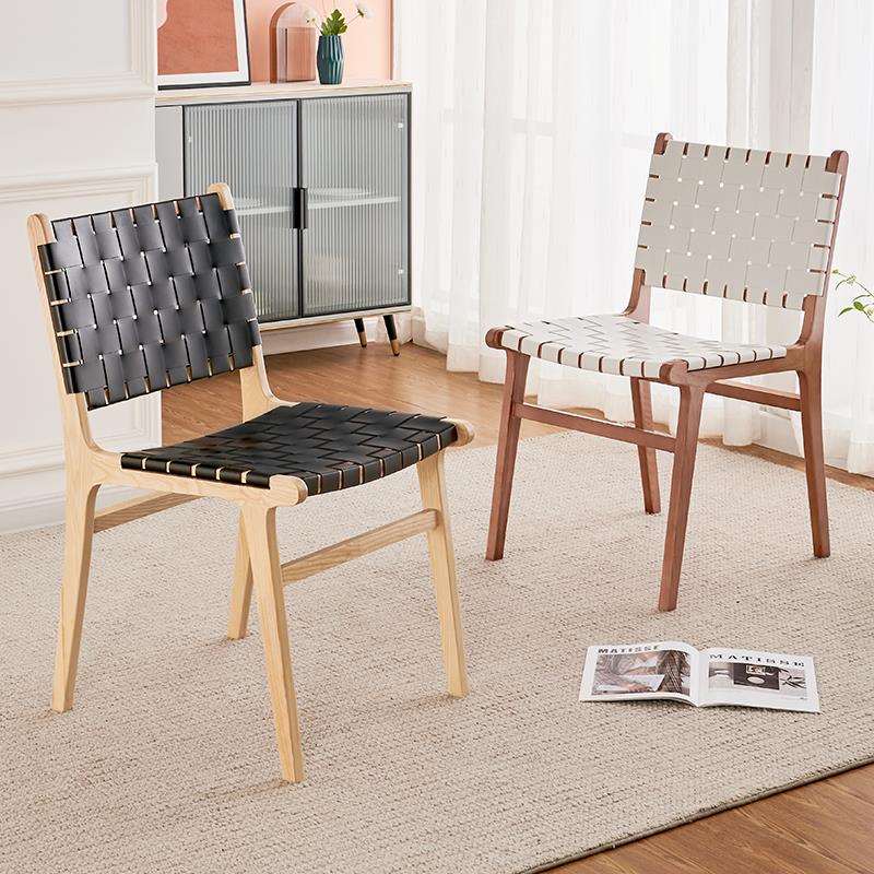 北欧实木单人沙发椅马鞍编藤椅阳台休闲麻绳扶手靠背懒人椅子户外