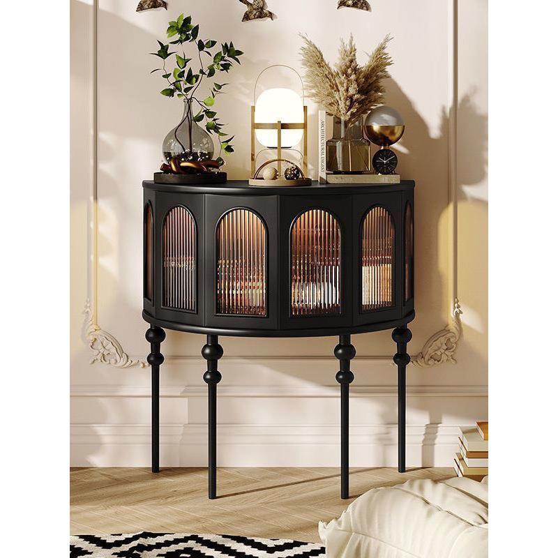 MUMAIDI法式玄关柜客厅沙发边柜半圆形玄关桌置物架走廊转角斗柜