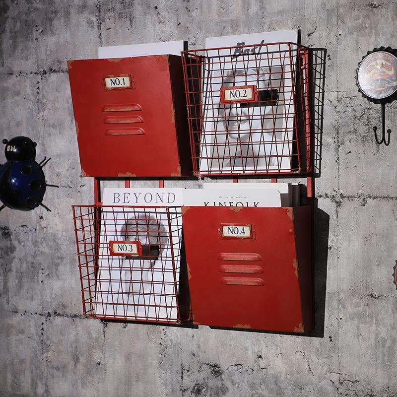 工业风铁艺杂志架家居装饰壁挂杂志收纳壁饰网格装饰咖啡厅收纳架