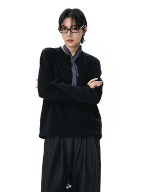 sameuoo散养文化「彩虹虾线」正肩合身刺绣长袖T恤秋冬内搭打底衫