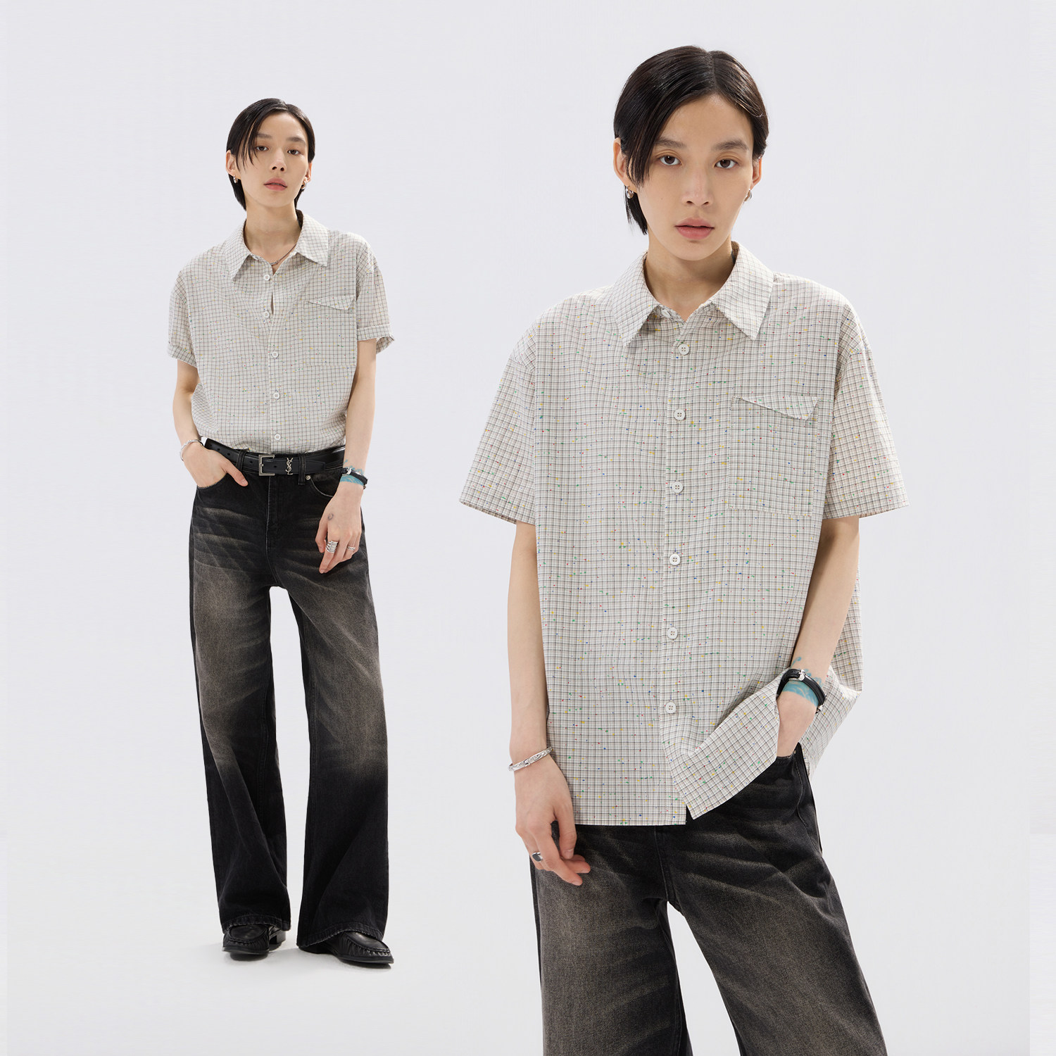 「彩羽」100%棉短袖衬衫夏图片
