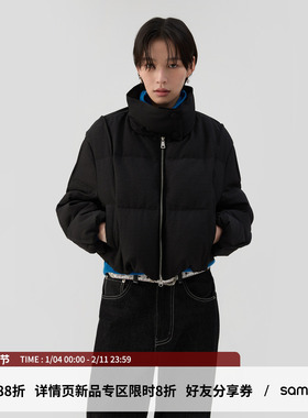 sameuoo散养文化「立界」黑色羽绒服短款立体分割 90白鸭绒外套冬