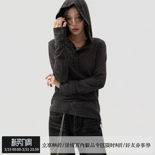 sameuoo散养文化「朋野」亚麻混纺连帽长袖 竹节纹理打底上衣 t恤