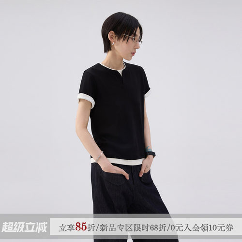 【李斯丹妮同款】sameuoo散养文化「亨构」假两件短袖t恤通勤上衣