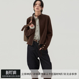 sameuoo散养文化「麂皮士」仿鹿皮绒中性风立领夹克棕色短款 外套