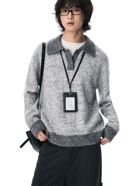 sameuoo散养文化「印象派」中性风翻领毛衣女秋冬慵懒风针织上衣