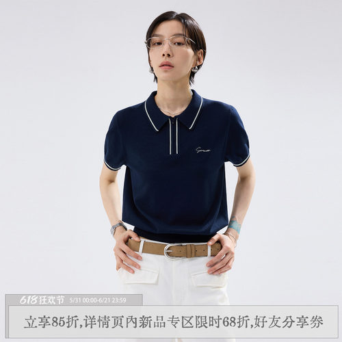 散养文化莱赛尔针织短袖polo衫女