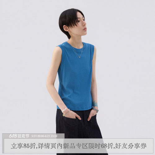 「轻氧」蓝色背心t恤夏季