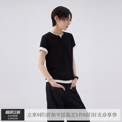 【李斯丹妮同款】sameuoo散养文化「亨构」假两件短袖t恤通勤上衣