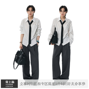 【李维嘉同款】散养文化「银映」抽褶收腰女夏中性风条纹长袖衬衫