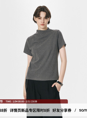sameuoo散养文化「烟灰」显瘦短袖t恤女中性风夏季正肩修身上衣男