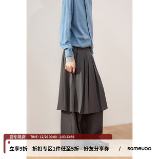 裤 sameuoo散养文化「毕业典礼」百褶裙裤 假两件女秋冬休闲西装