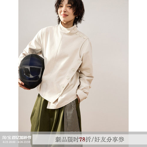 散养文化不规则系扣短款外套夹克