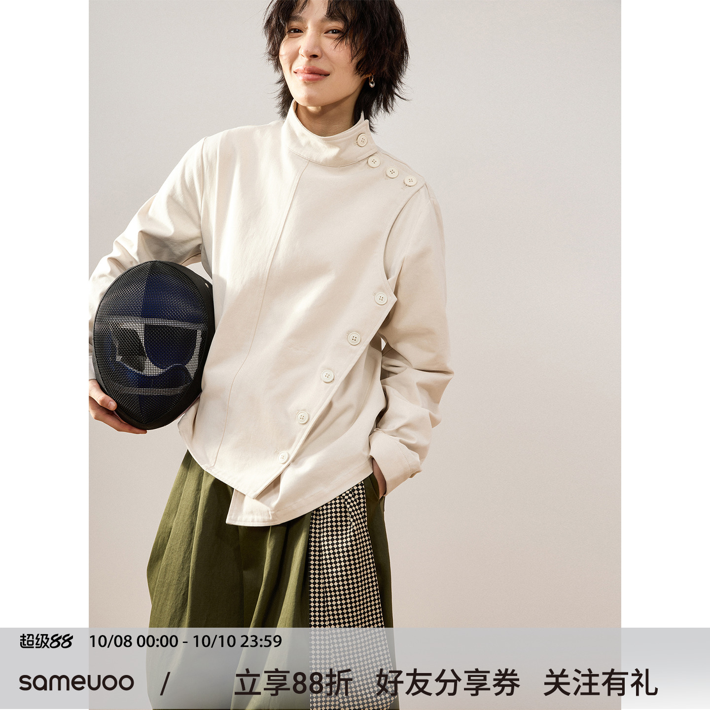散养文化不规则系扣短款外套夹克
