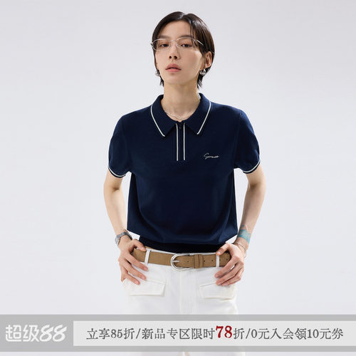 散养文化莱赛尔针织短袖polo衫女