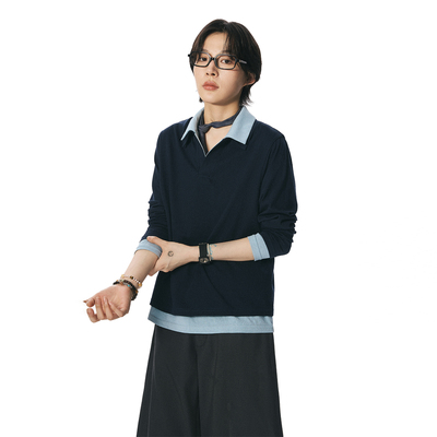 散养文化「谧言」撞色拼接长袖t