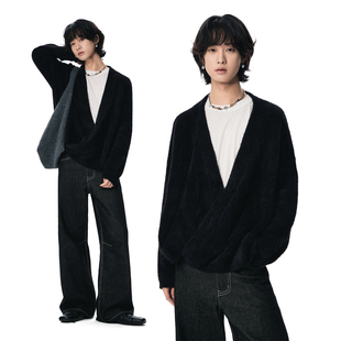 sameuoo散养文化「月墨」不规则交叉门襟毛衣开衫外套文艺风道袍