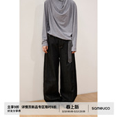女休闲中性风质感宽松阔腿裤 sameuoo散养文化美式 复古弯刀牛仔裤