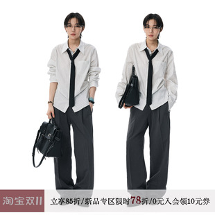 【李维嘉同款】sameuoo散养文化「银映」抽褶中性条纹长袖衬衫秋