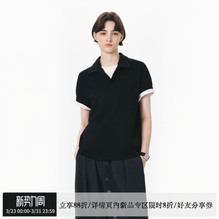 中性风t恤男 女夏季 sameuoo散养文化「夜弈」假两件黑色短袖 Polo衫